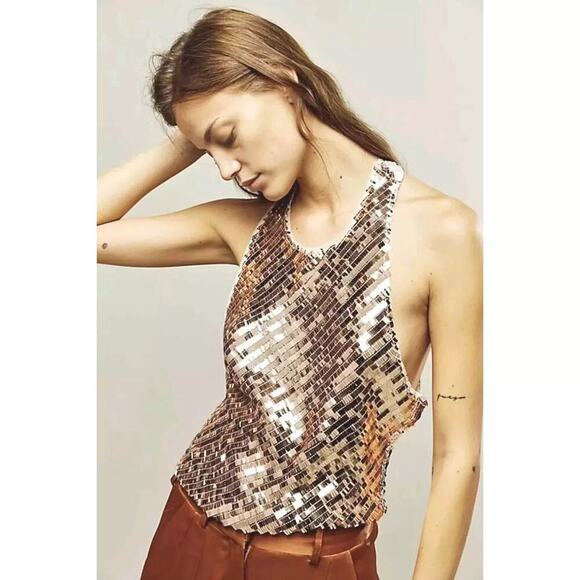 Free People Disco Fever Cami Top Champagne Size S - Picture 3 of 8